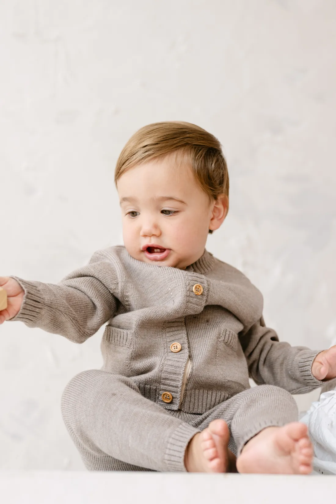 Merino Wool Baby Cardigan in Heather Brown