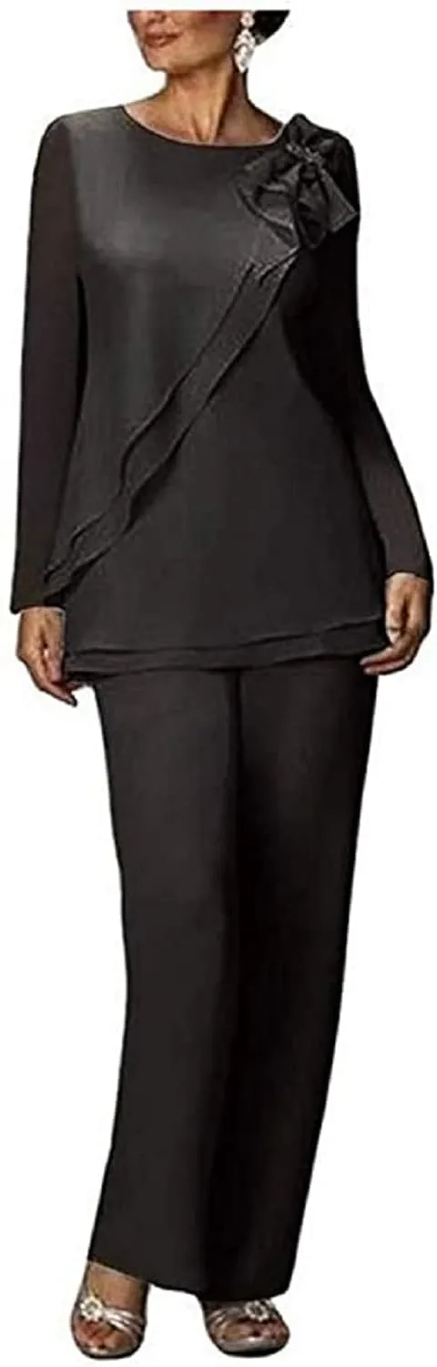 Mother of The Groom Pants Set 2 PCS Chiffon Formal Wedding Evening Groom Gowns Plus Size