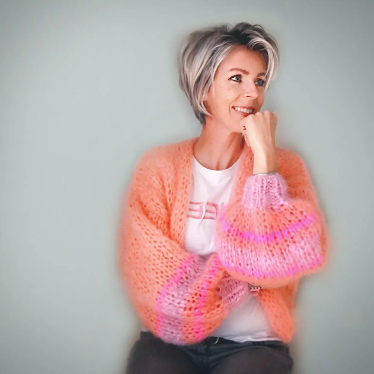 MYPZ Salmon short chunky mohair cardigan Salmon