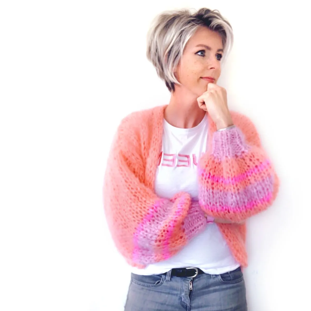 MYPZ Salmon short chunky mohair cardigan Salmon