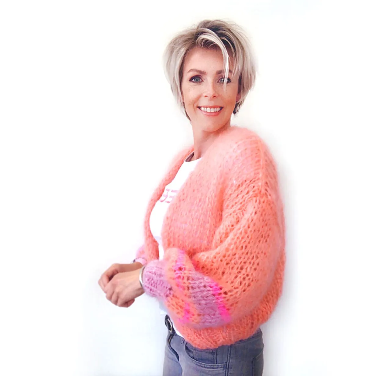 MYPZ Salmon short chunky mohair cardigan Salmon