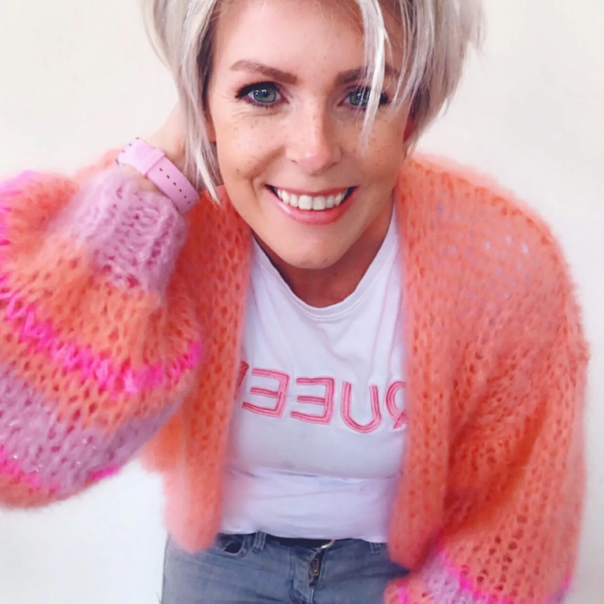 MYPZ Salmon short chunky mohair cardigan Salmon