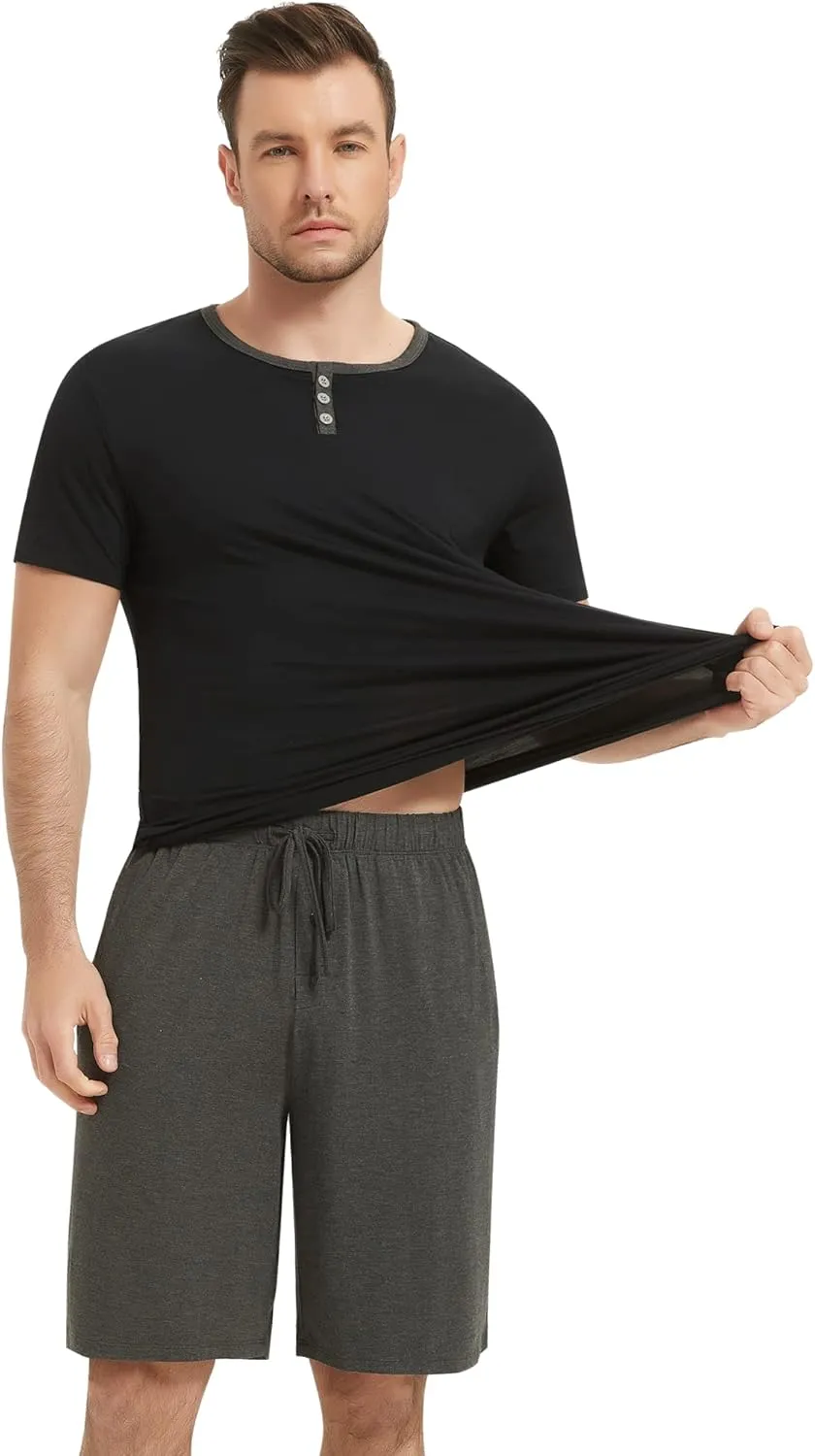 NACHILA Men's Pajamas Set-Viscose Made from Bamboo, Soft Sleepwear Short Sleeve Pjs Top with Shorts Cool Loungewear