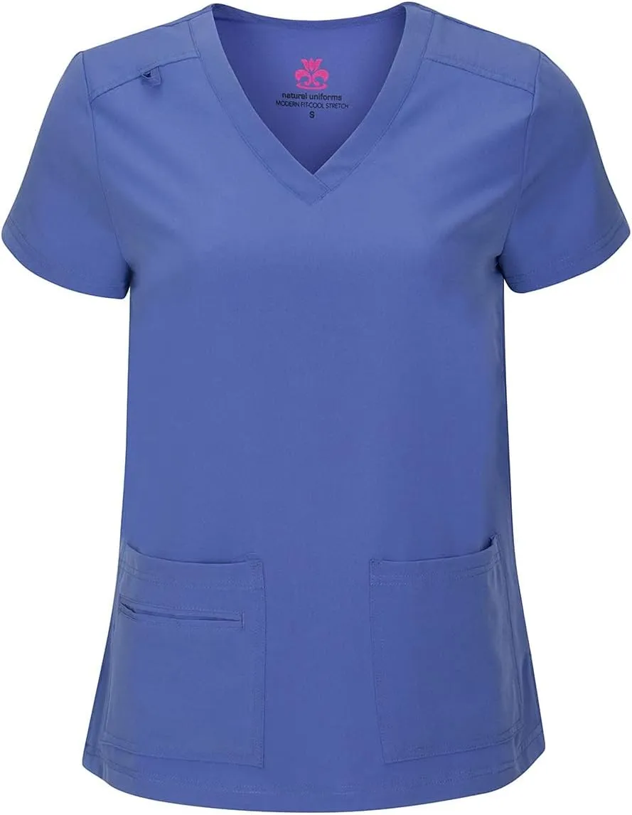Natural Uniforms Women's Cool Stretch V-Neck Top and Cargo Pant Scrub Set with Regular and Petite Sizes