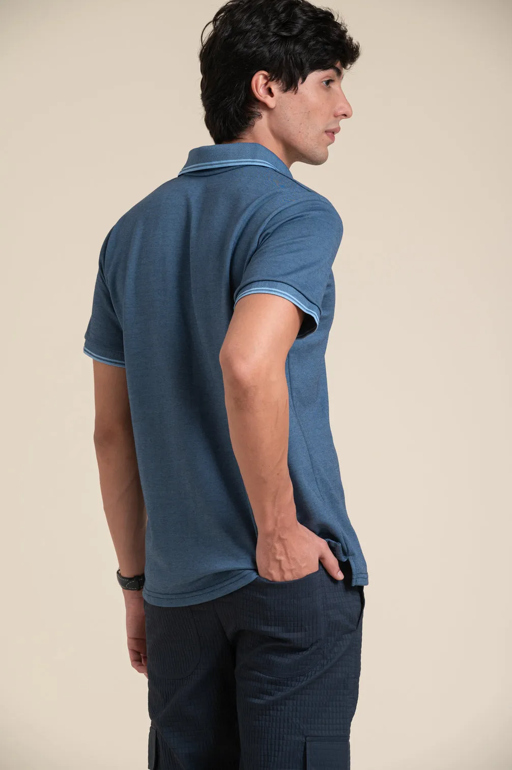 NAVY PURE COTTON POLO COLLAR T-SHIRT