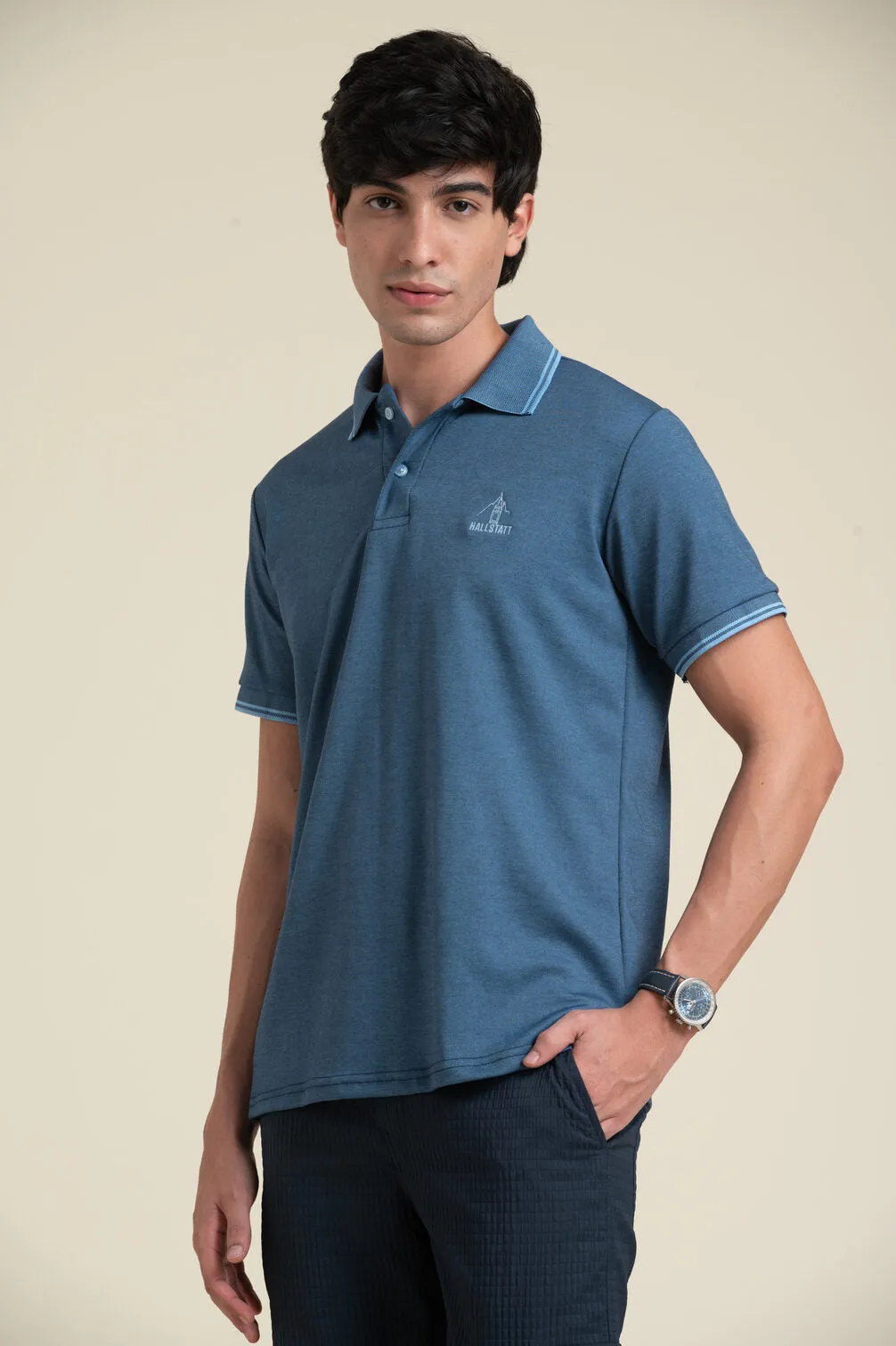 NAVY PURE COTTON POLO COLLAR T-SHIRT