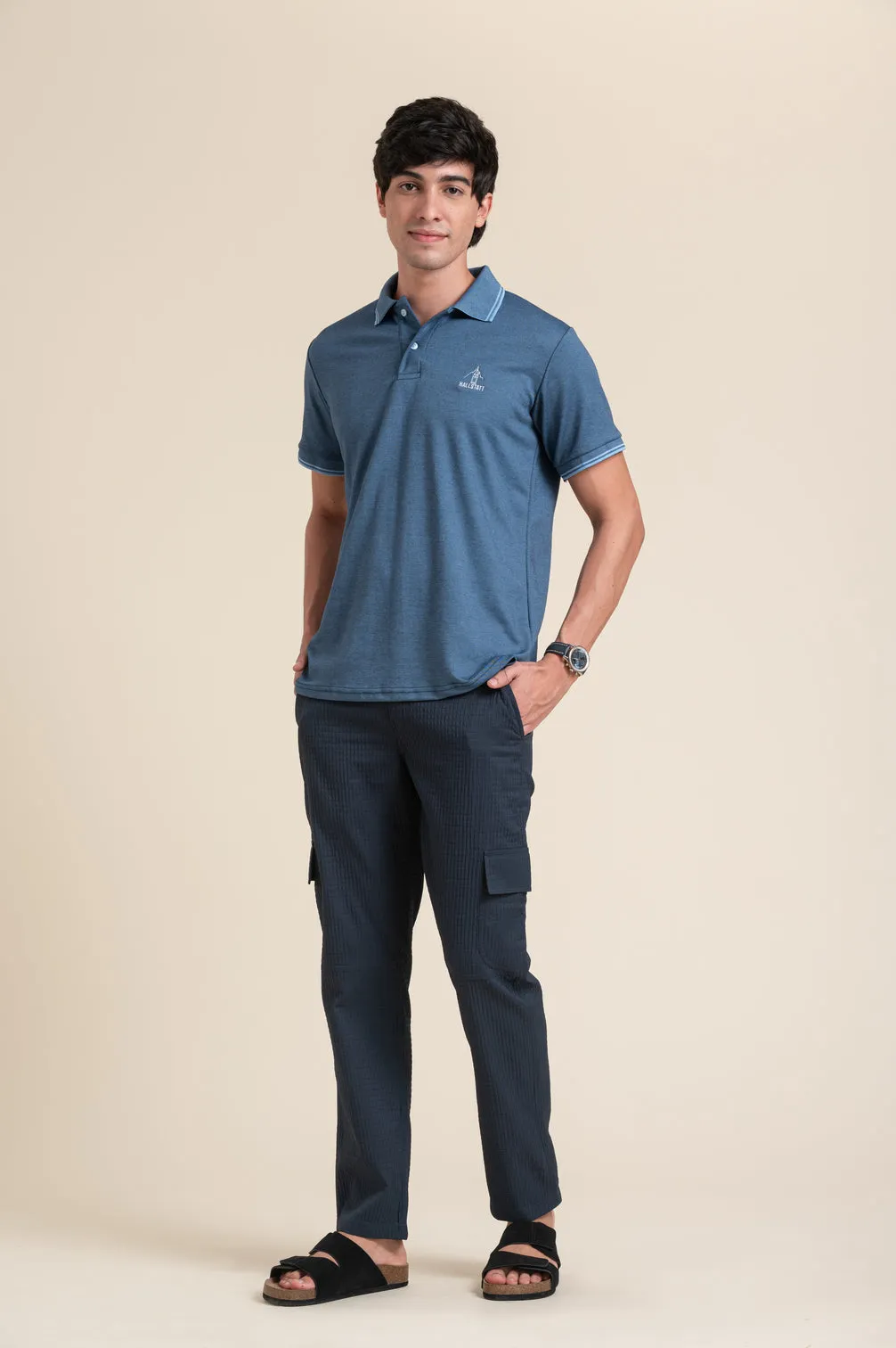 NAVY PURE COTTON POLO COLLAR T-SHIRT