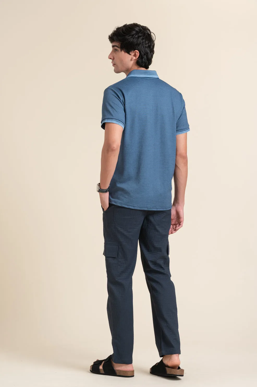 NAVY PURE COTTON POLO COLLAR T-SHIRT