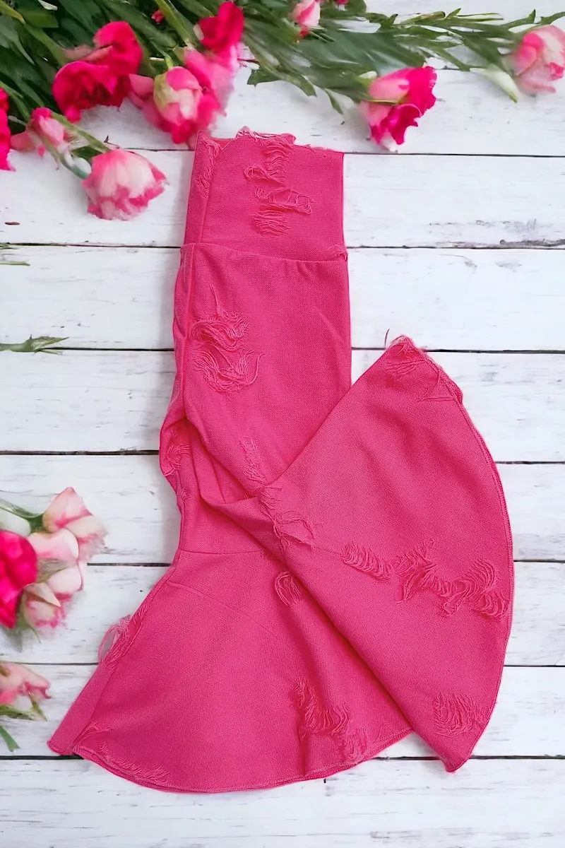 neon pink distressed bell  pants. K-DLH2304K-amy