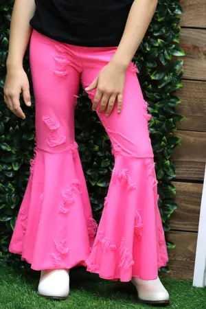 neon pink distressed bell  pants. K-DLH2304K-amy
