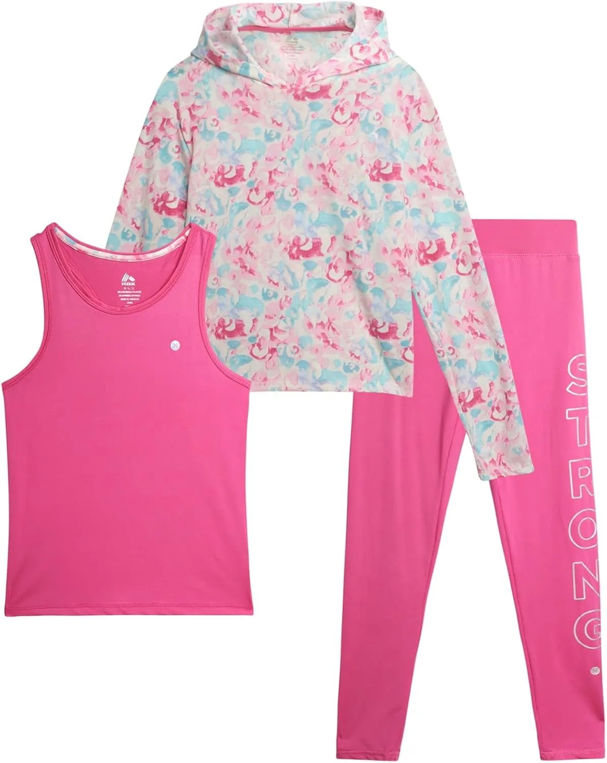 RBX Girls' Active Pants Set - 3 Piece Fleece Hoodie, Tank Top, and Leggings (Size: 7-16)