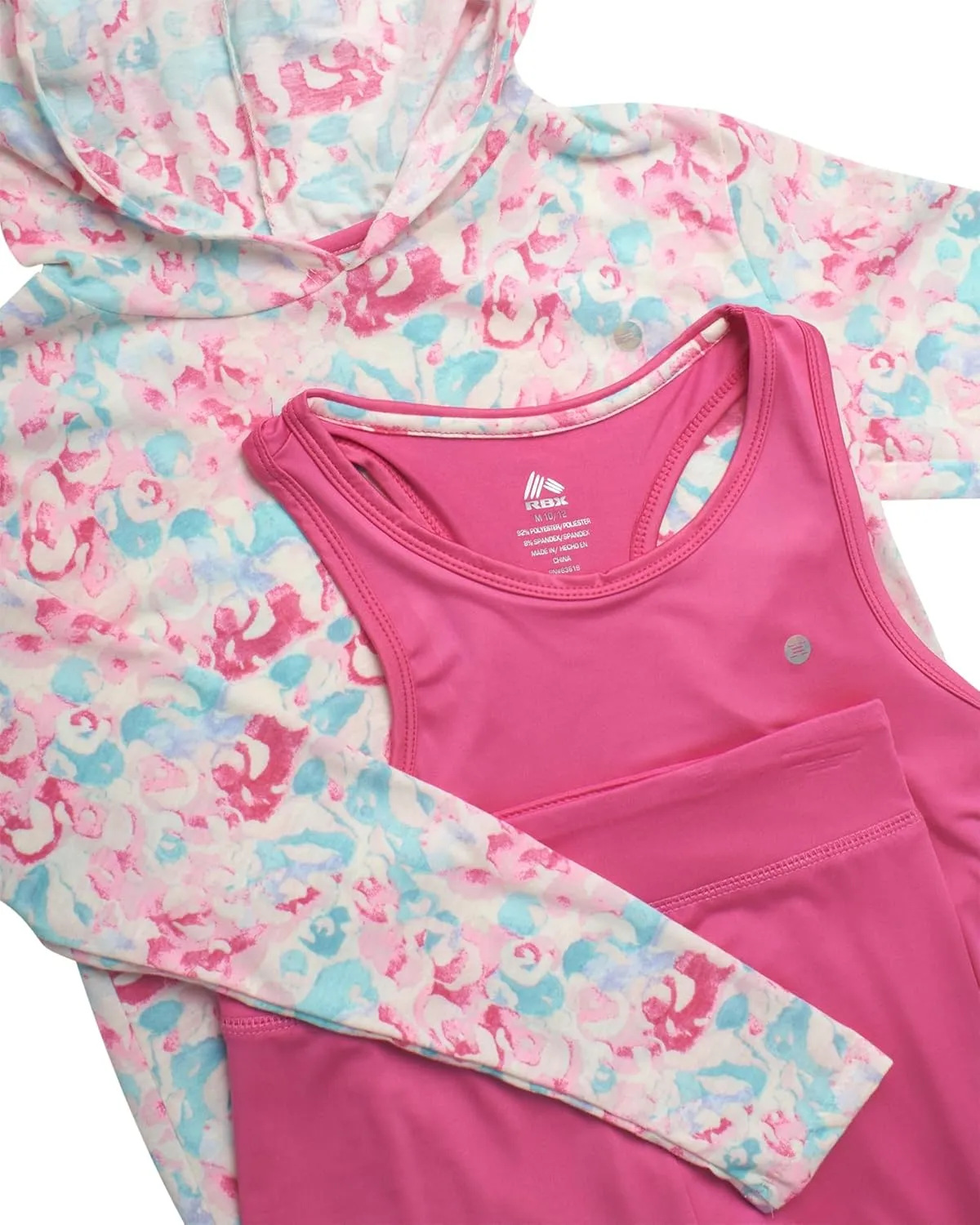 RBX Girls' Active Pants Set - 3 Piece Fleece Hoodie, Tank Top, and Leggings (Size: 7-16)
