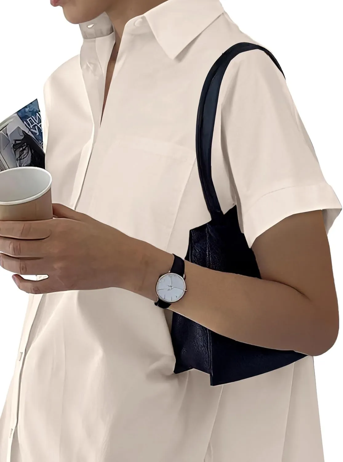 Rooscier Women's Casual Shirt Dress Collar V Neck Button Down Short Sleeve Loose Mini Dresses