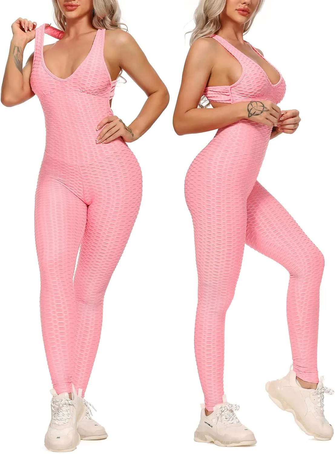 SEASUM Women Texture Bodysuit Sleevesless Sport One-Piece Backless Sexy Slimming Bodycon Rompers Jumpsuit M