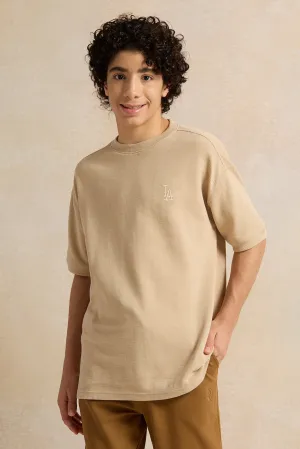 Senior Boys Beige Jacquard Oversize T-Shirt