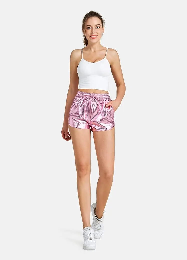 Shiny Metallic Sexy Shorts Women High Waist Reflective Pants Sparkly Outfit Elastic Waist Rave Dance Party