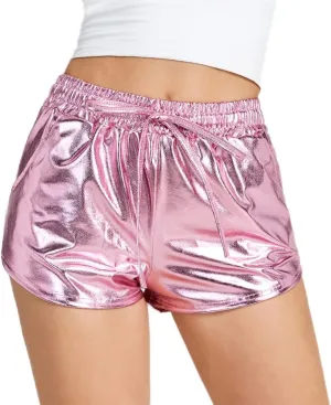 Shiny Metallic Sexy Shorts Women High Waist Reflective Pants Sparkly Outfit Elastic Waist Rave Dance Party