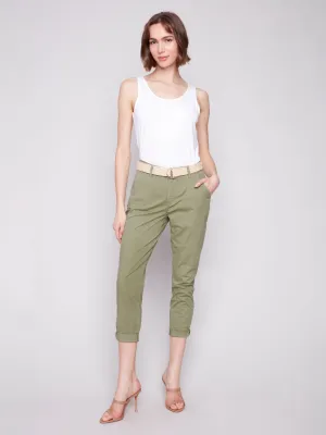 Slim Fit Pants with Belt - Celadon