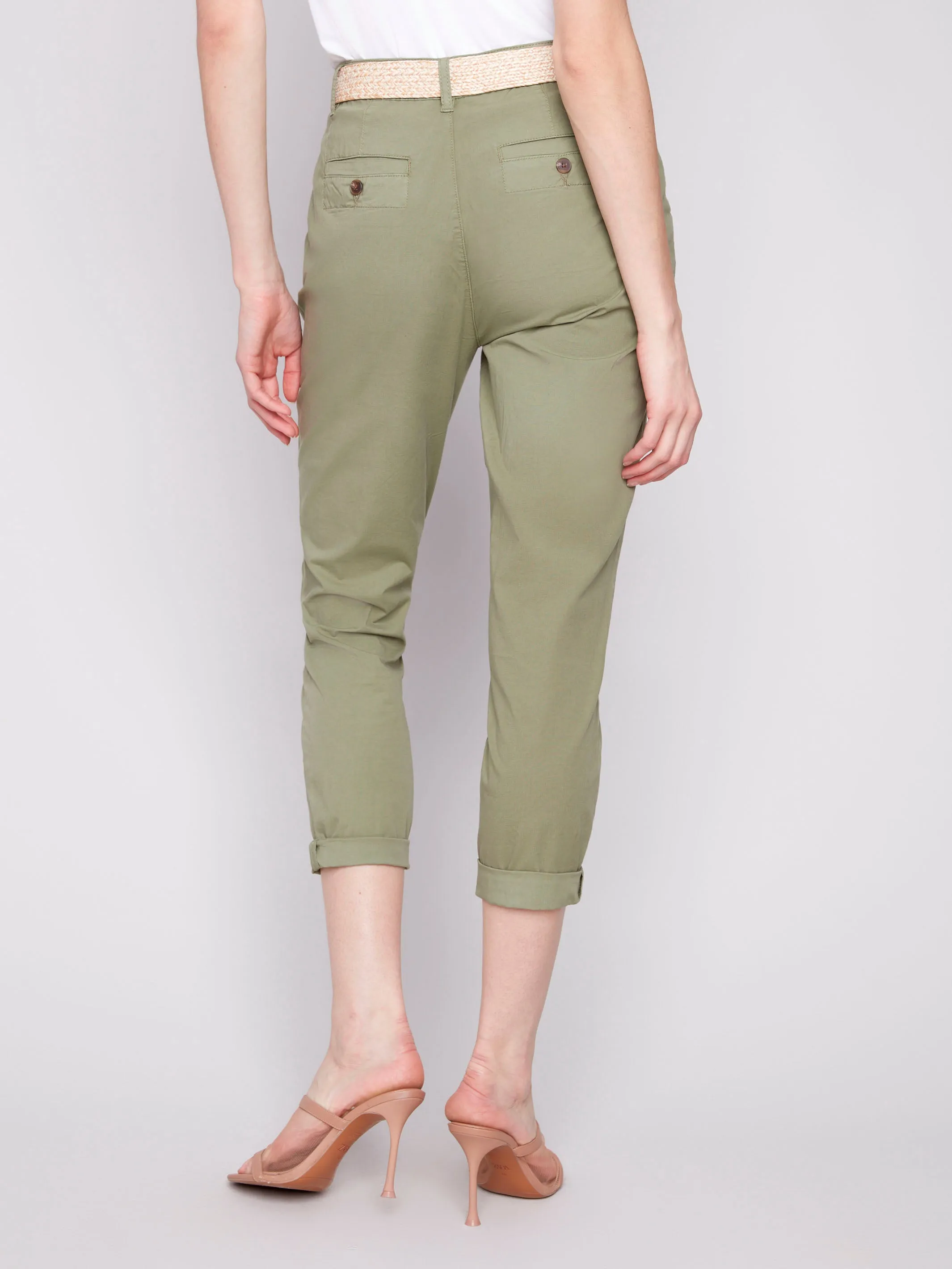 Slim Fit Pants with Belt - Celadon
