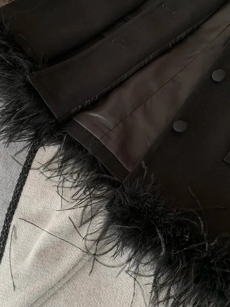 Slim Temperament Blazers For Women Notched Collar Long Sleeve Spliced Feathers Auutmn Blazer Female Fashion Clothes