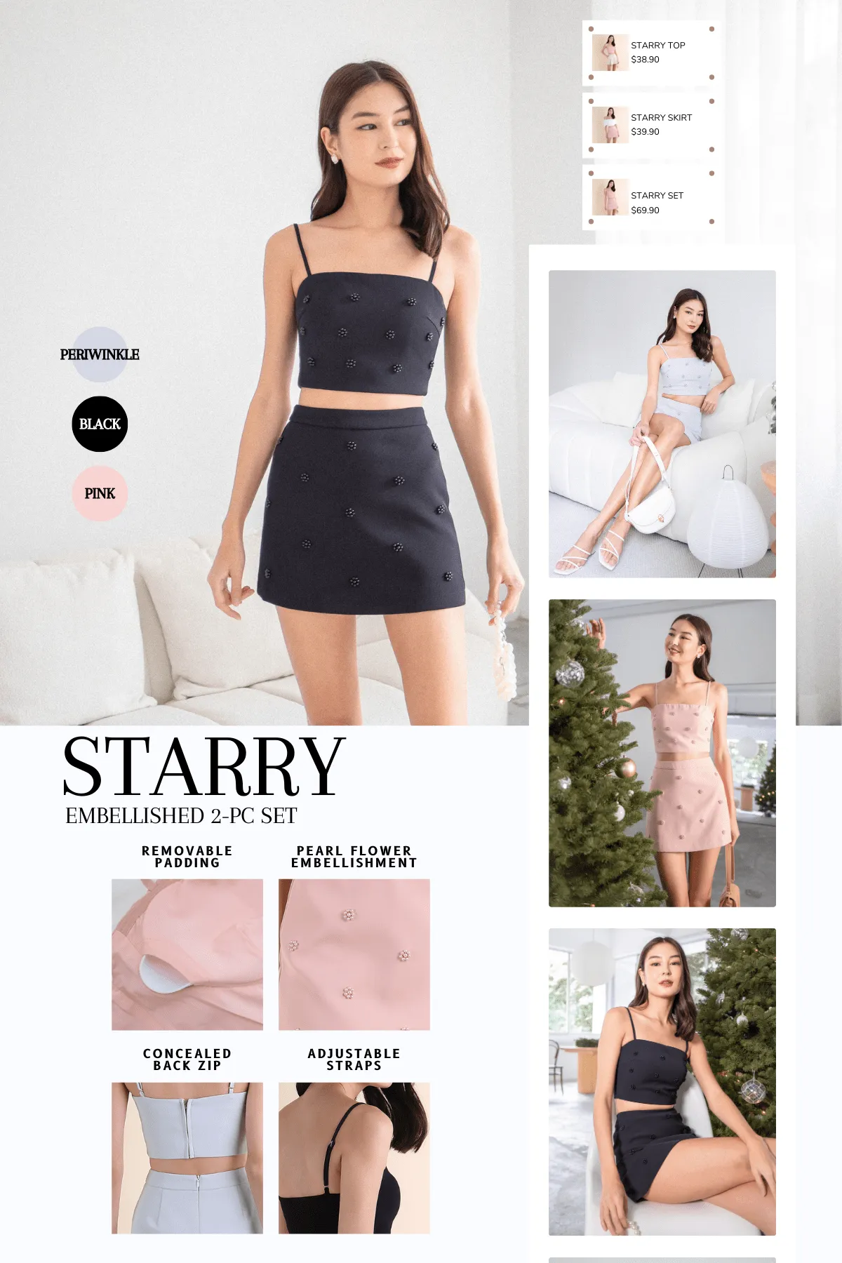 STARRY EMBELLISHED SKIRT IN PINK