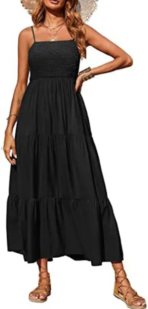 Summer Dress Strap Sleeveless Casual Long Dresses Cross Swing Beach Sundress