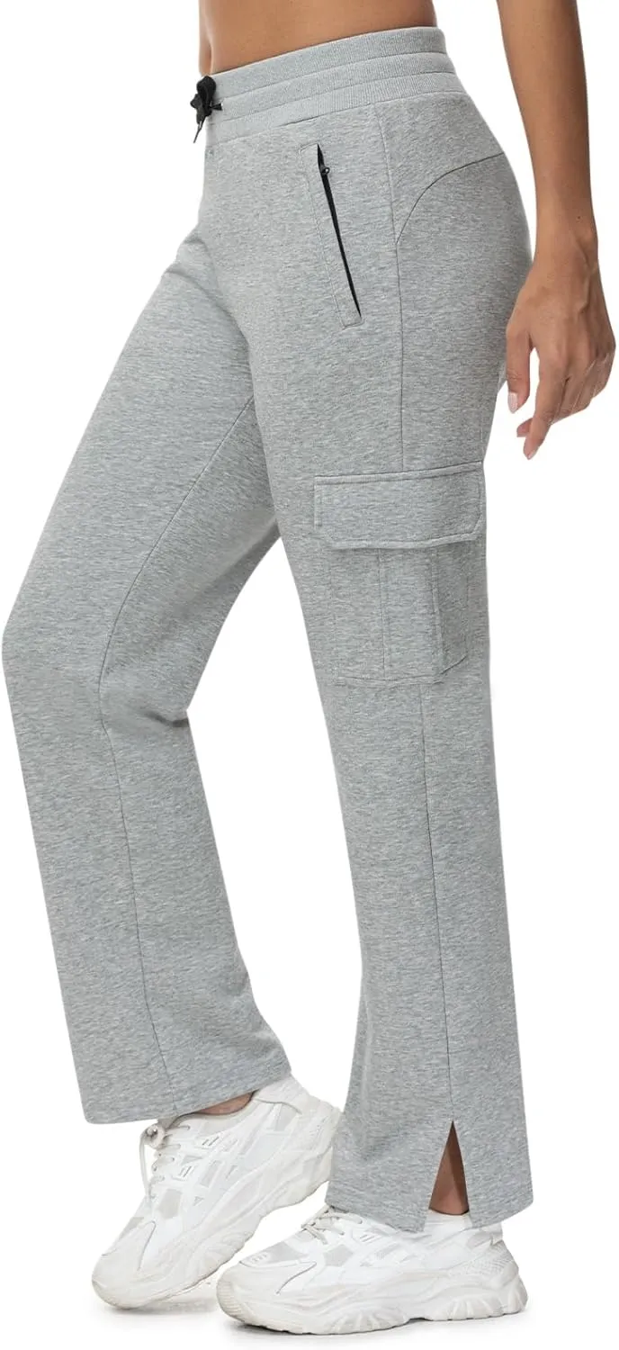 TBMPOY Women's Cargo Sweatpants Straight Leg High Waisted Wide Leg Athletic Pants Zipper Pockets Bottom Trendy