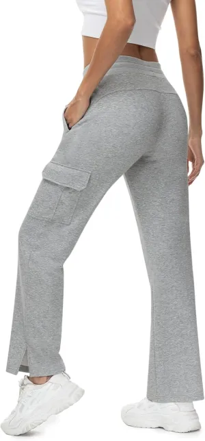 TBMPOY Women's Cargo Sweatpants Straight Leg High Waisted Wide Leg Athletic Pants Zipper Pockets Bottom Trendy