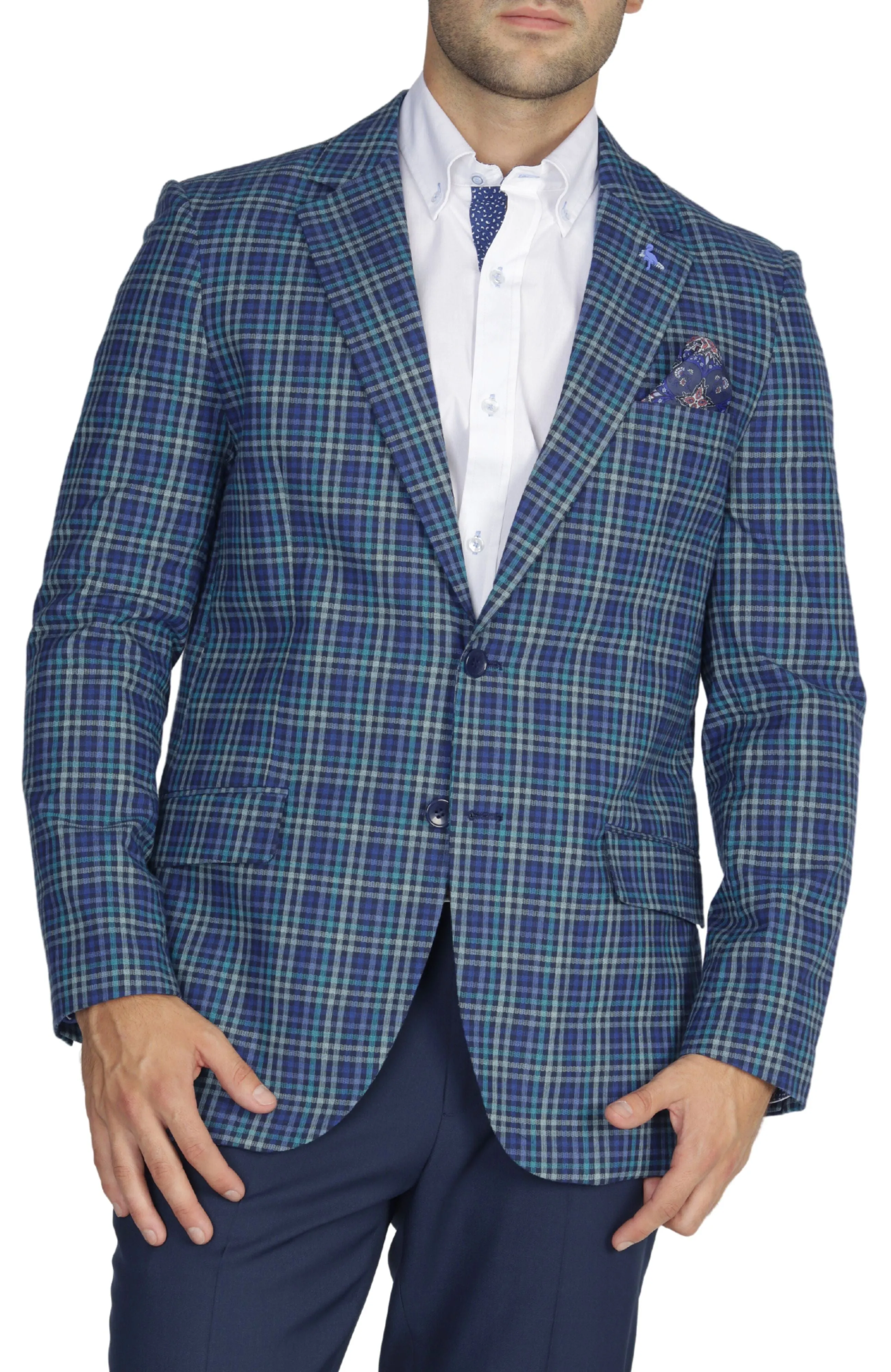 Teal Multi Plaid Sport Coat