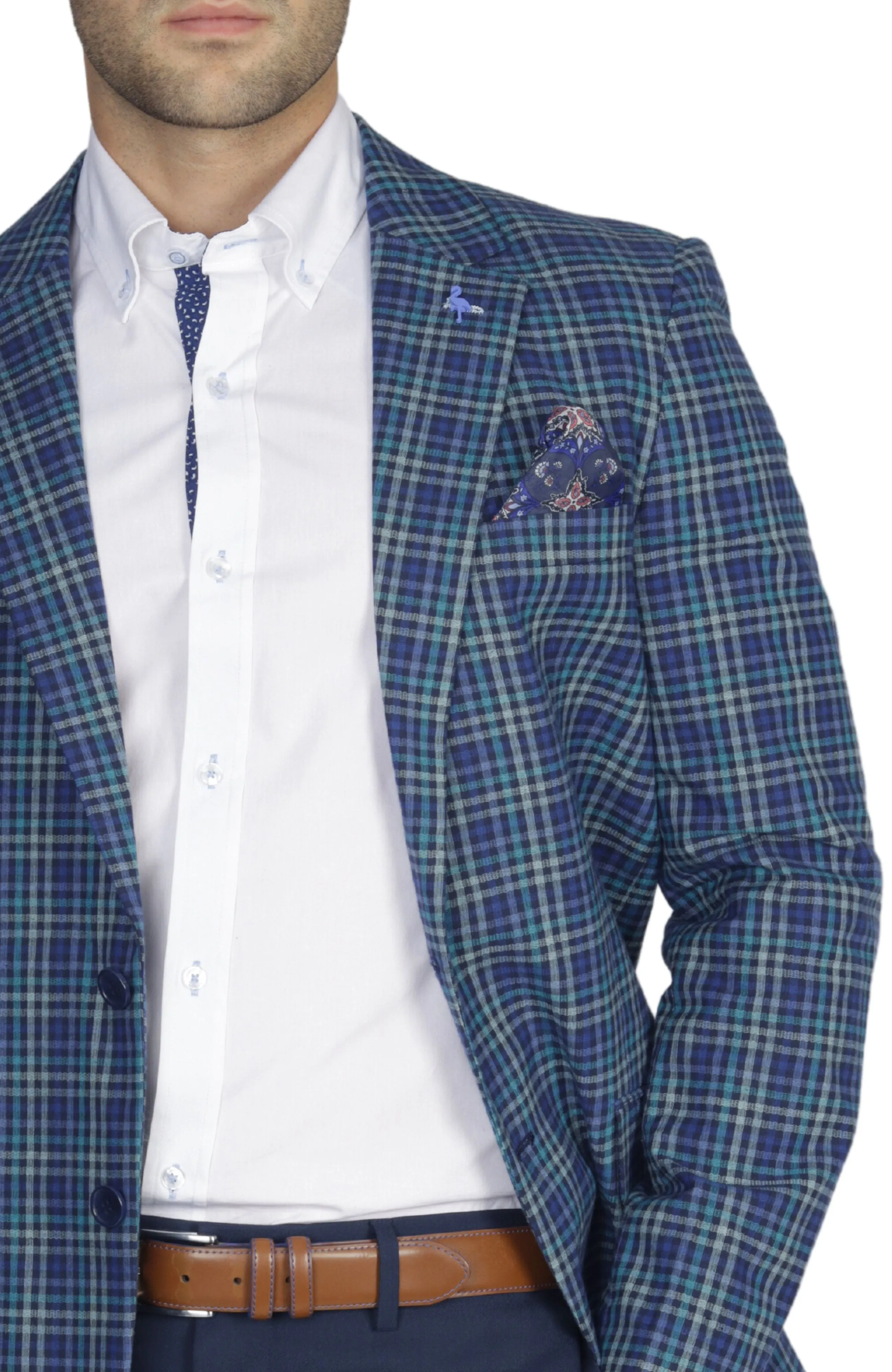 Teal Multi Plaid Sport Coat