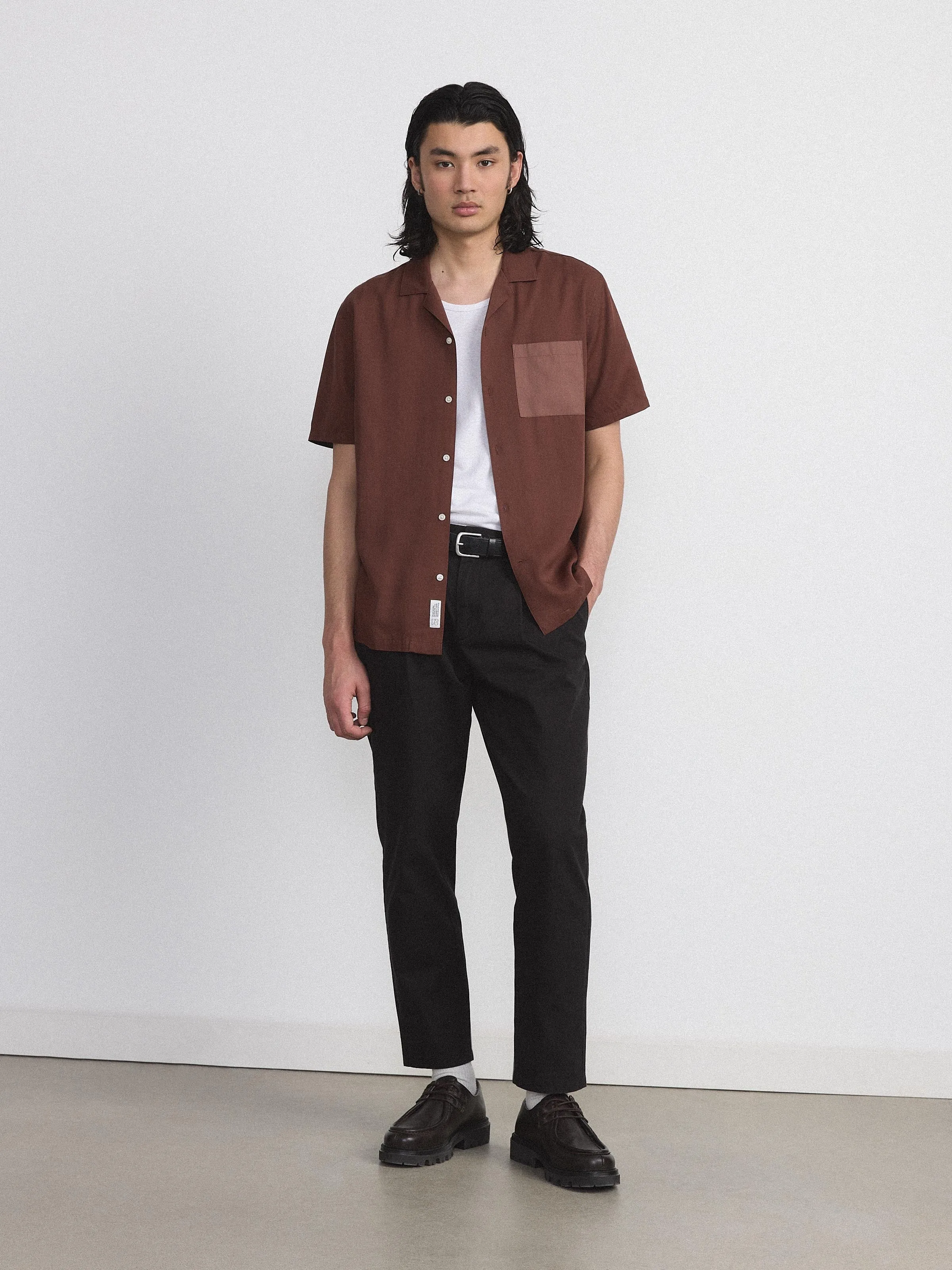 The Eco Dye Camp Collar Shirt in Chocolate Fudge