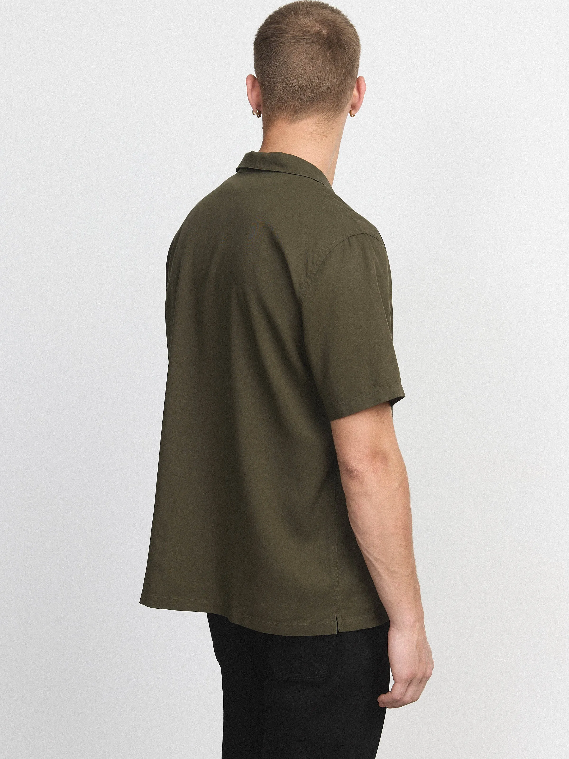 The Eco Dye Camp Collar Shirt in Deep Green