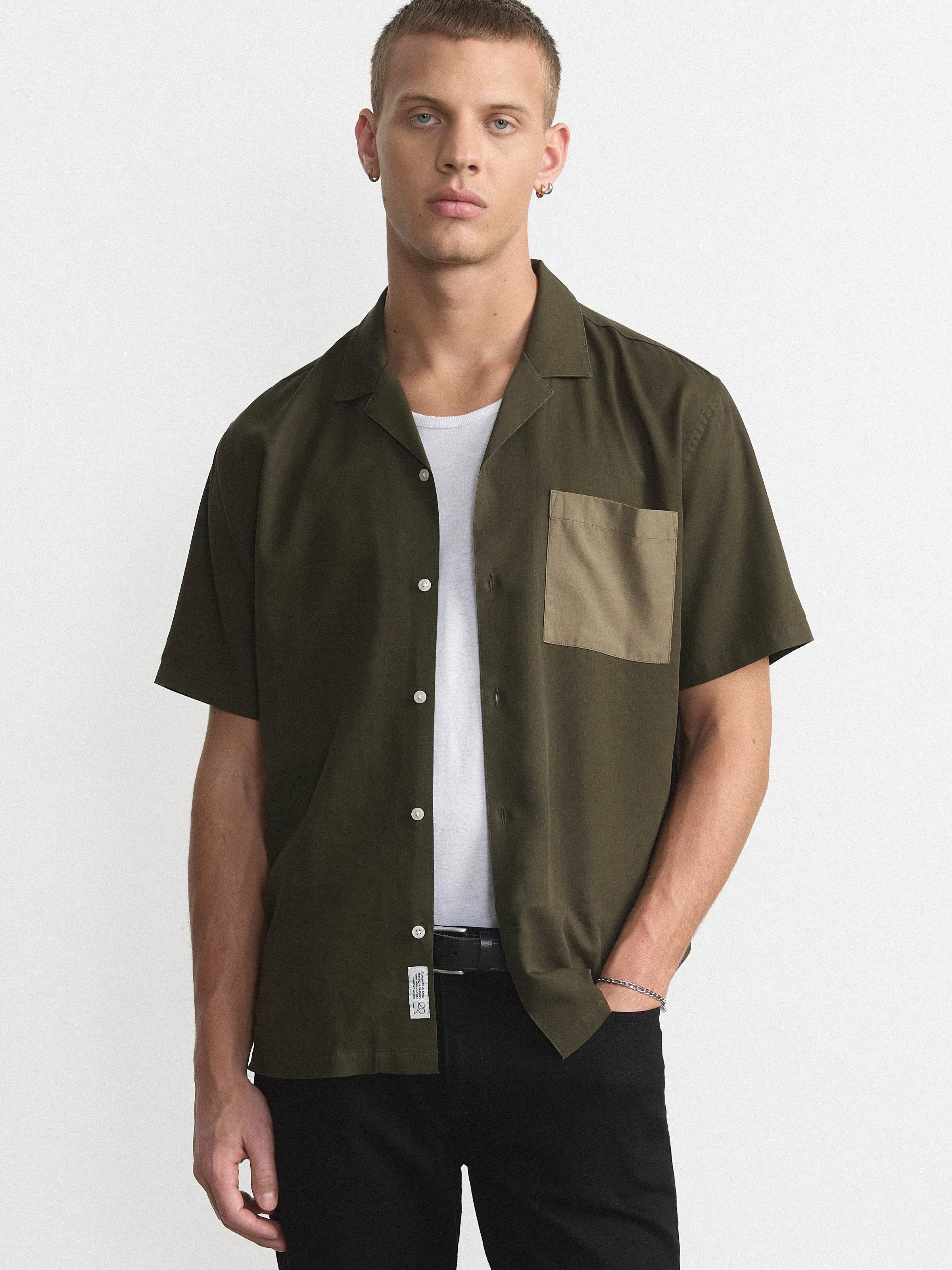 The Eco Dye Camp Collar Shirt in Deep Green