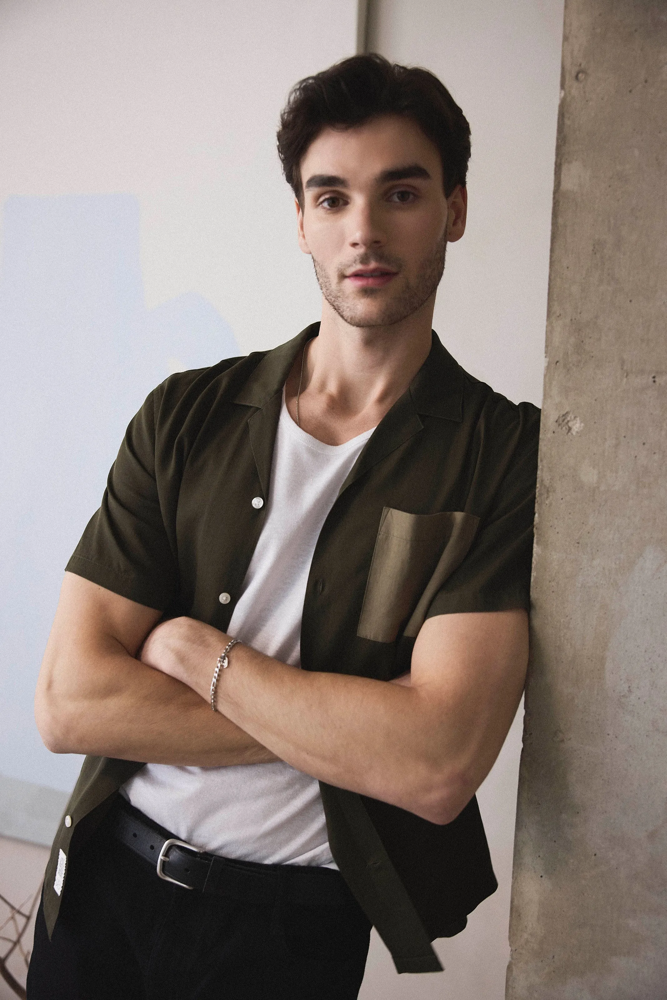 The Eco Dye Camp Collar Shirt in Deep Green