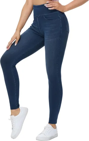 THE GYM PEOPLE Women's High Waisted Jeggings Pants Stretchy Tummy Control Skinny Jean Leggings with Pockets