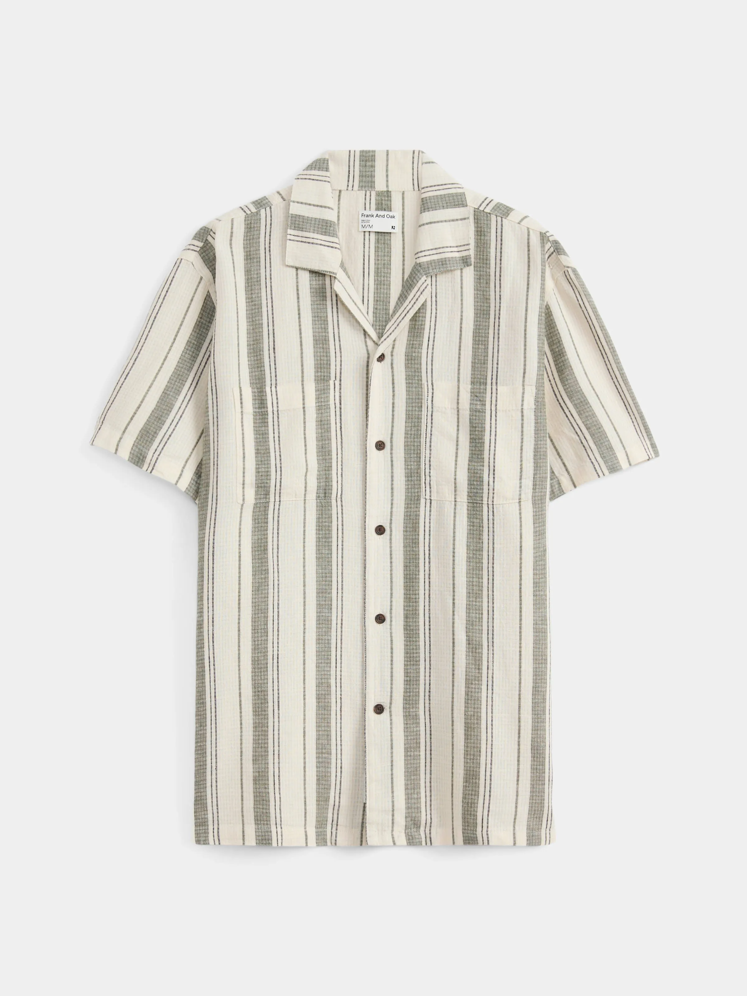 The Striped Camp Collar Shirt in Olive Green