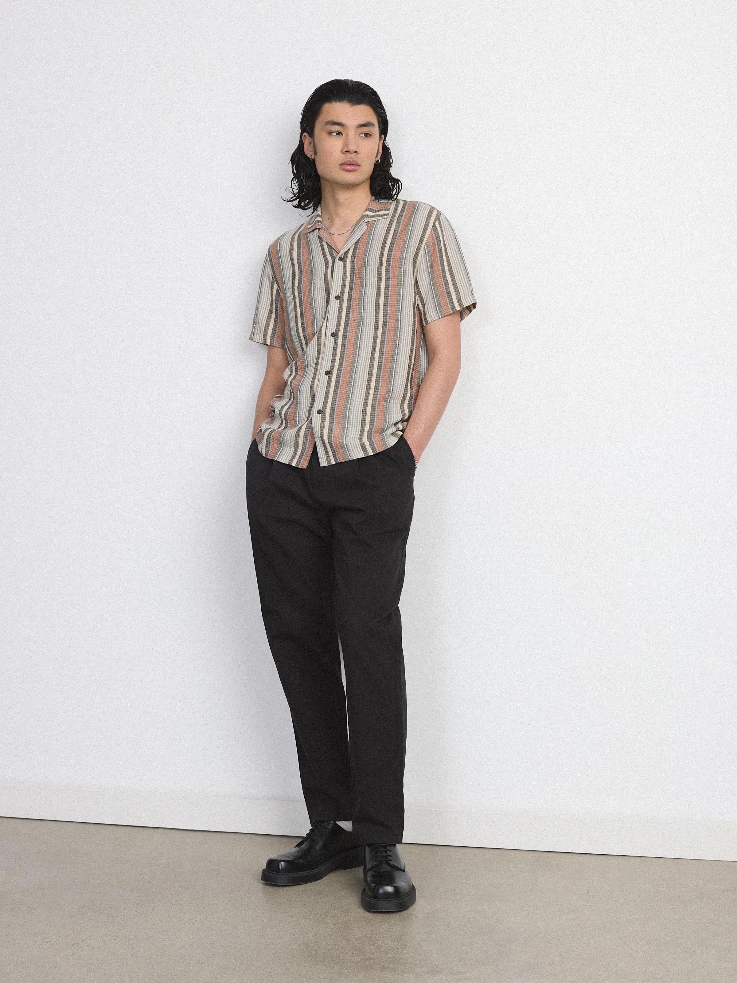 The Striped Camp Collar Shirt in Spice Orange