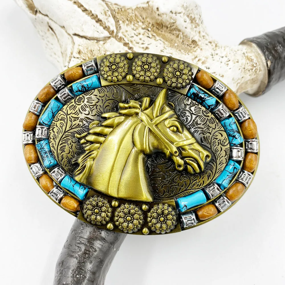TOPACC Western Turquoise Oval Horse Belt Buckle Copper/Bronze