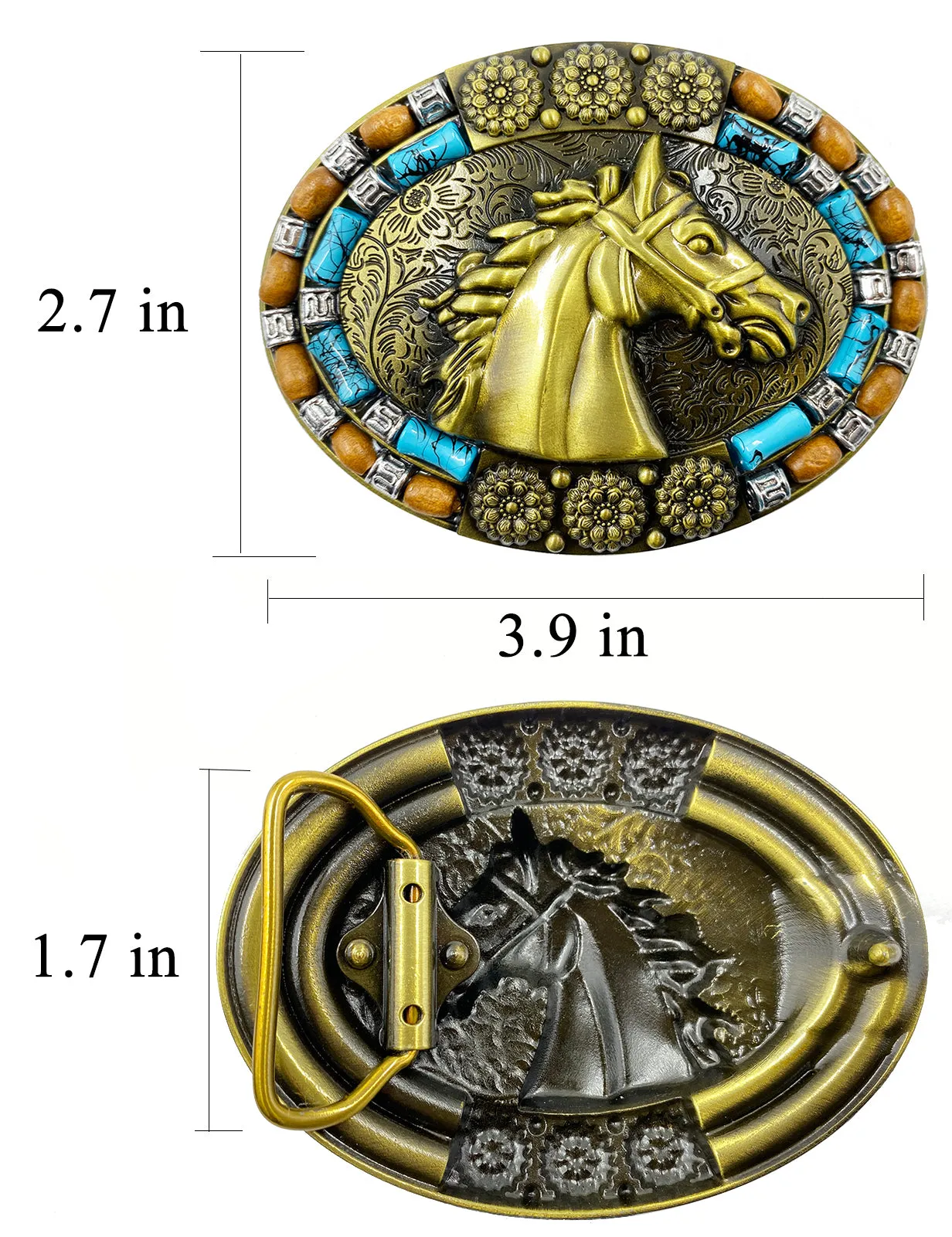 TOPACC Western Turquoise Oval Horse Belt Buckle Copper/Bronze