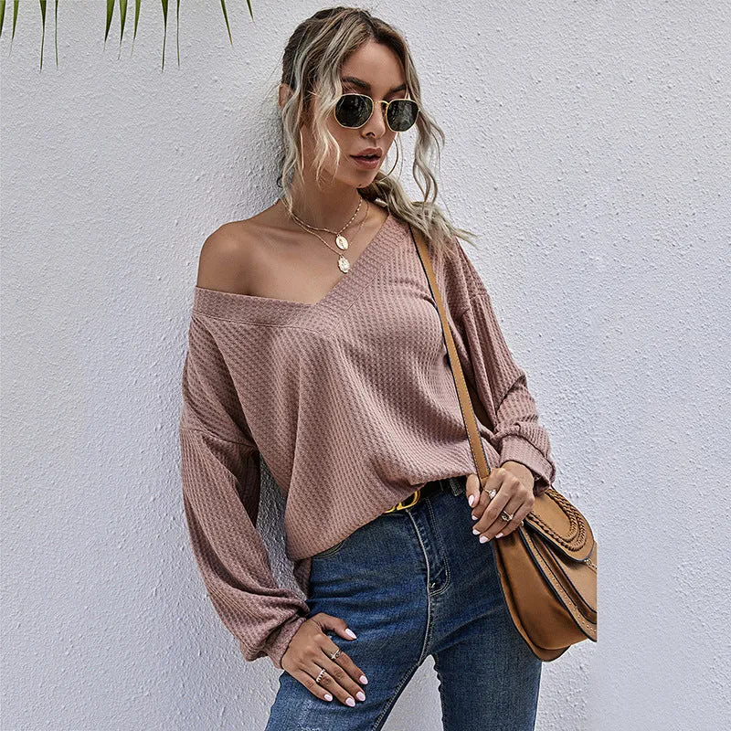 V-Neck Knitted Pullover Bottoming Shirt Wholesale Women Clothing