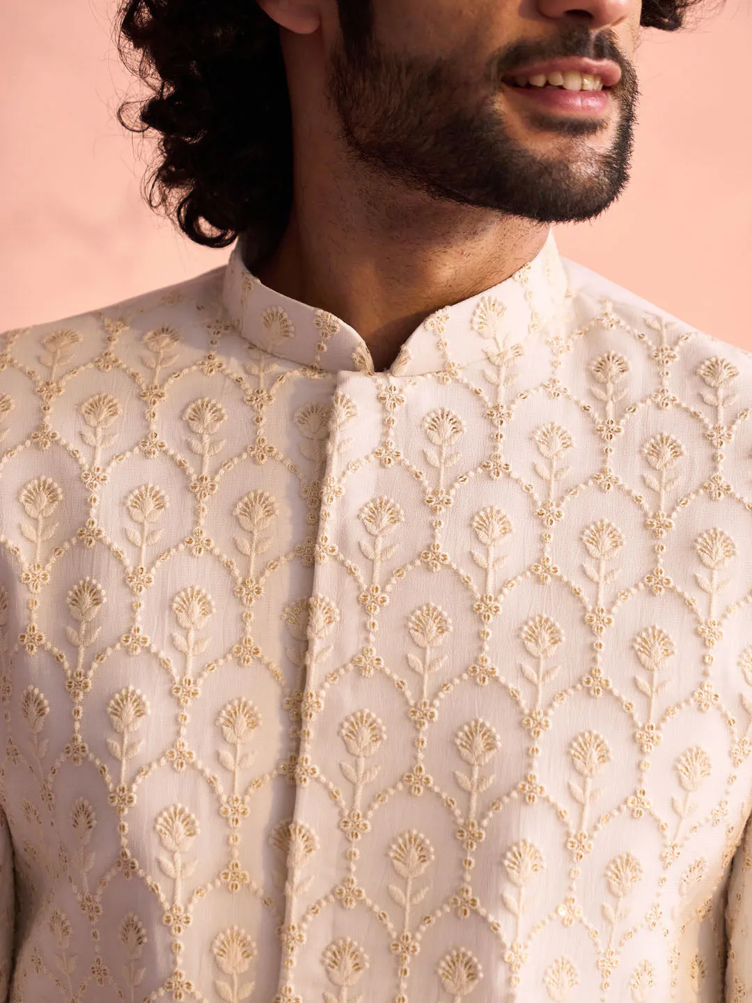 VASTRAMAY Cream Georgette Indo Western Set