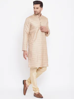 Vastramay Men's Beige Silk Kurta Pyjama