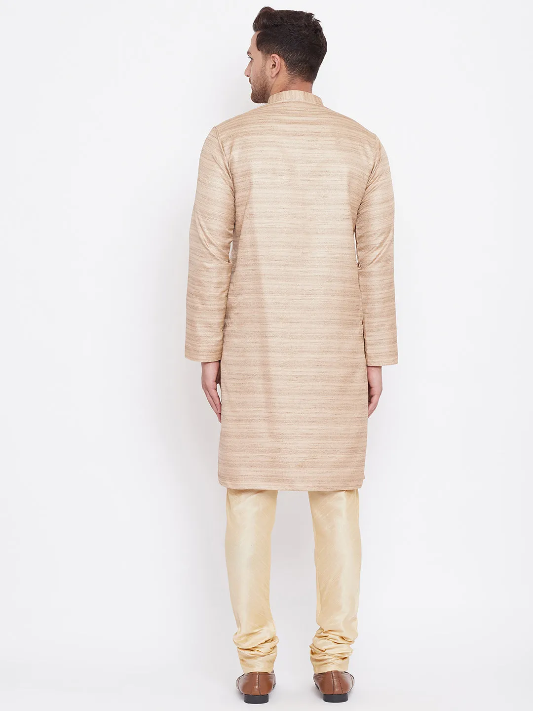 Vastramay Men's Beige Silk Kurta Pyjama