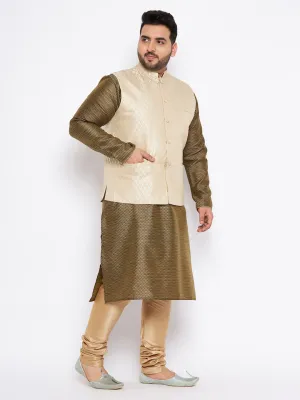 VASTRAMAY Men's Cream Jacket Kurta Set