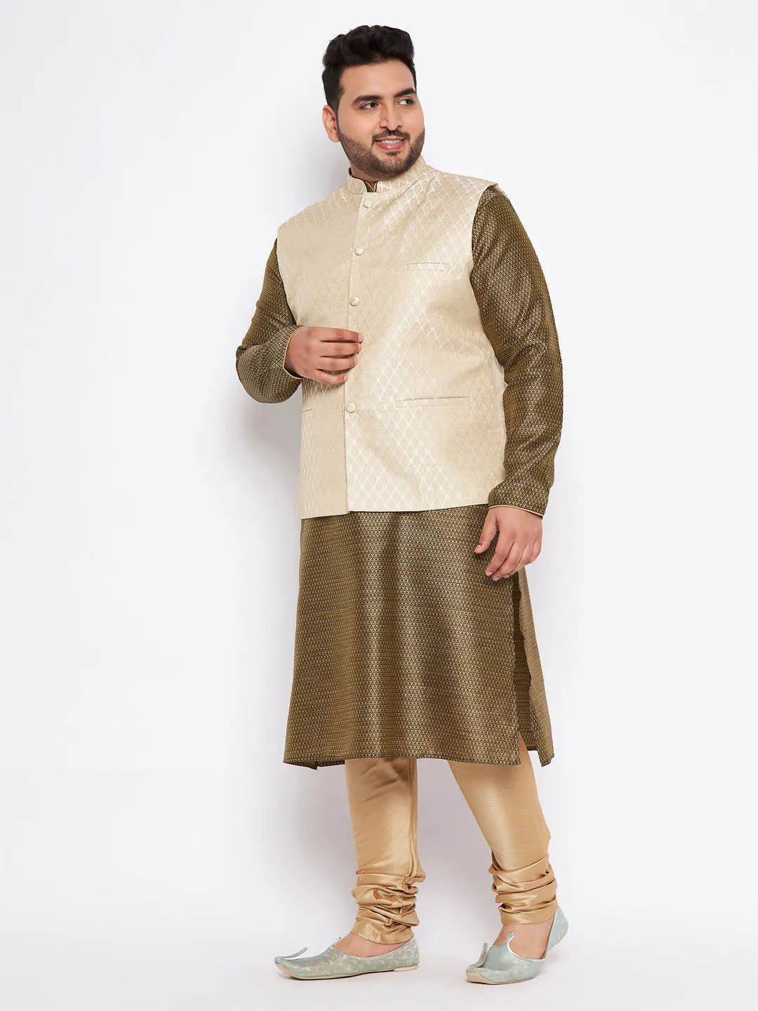 VASTRAMAY Men's Cream Jacket Kurta Set