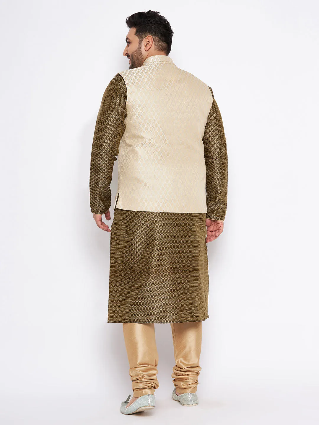 VASTRAMAY Men's Cream Jacket Kurta Set
