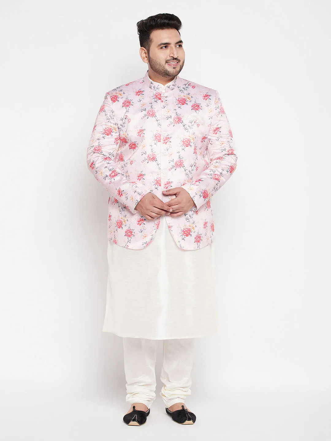 VASTRAMAY Peach Silk Blend Jodhpuri Set