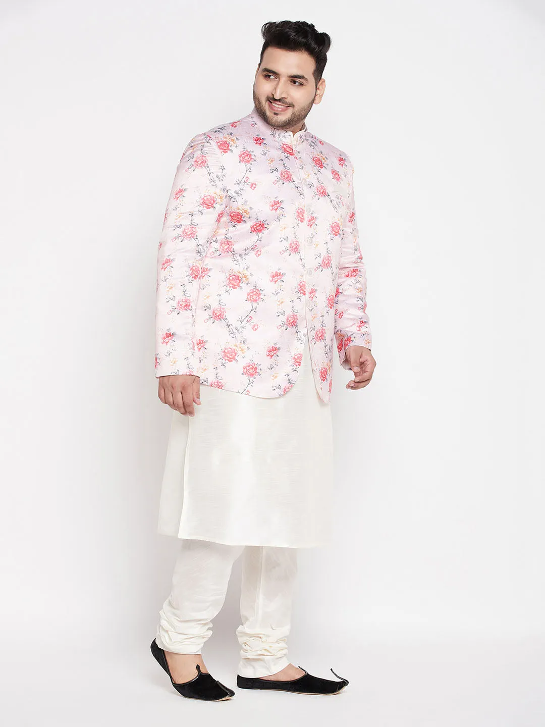 VASTRAMAY Peach Silk Blend Jodhpuri Set