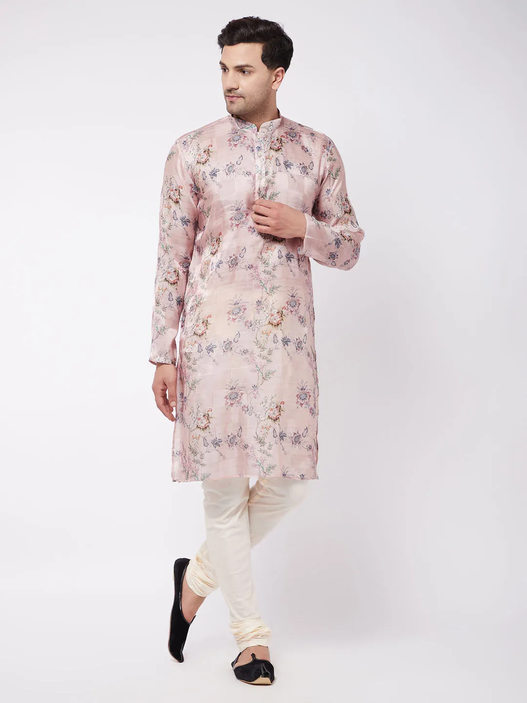 Vastramay Pink Floral Printed Kurta Pyjama