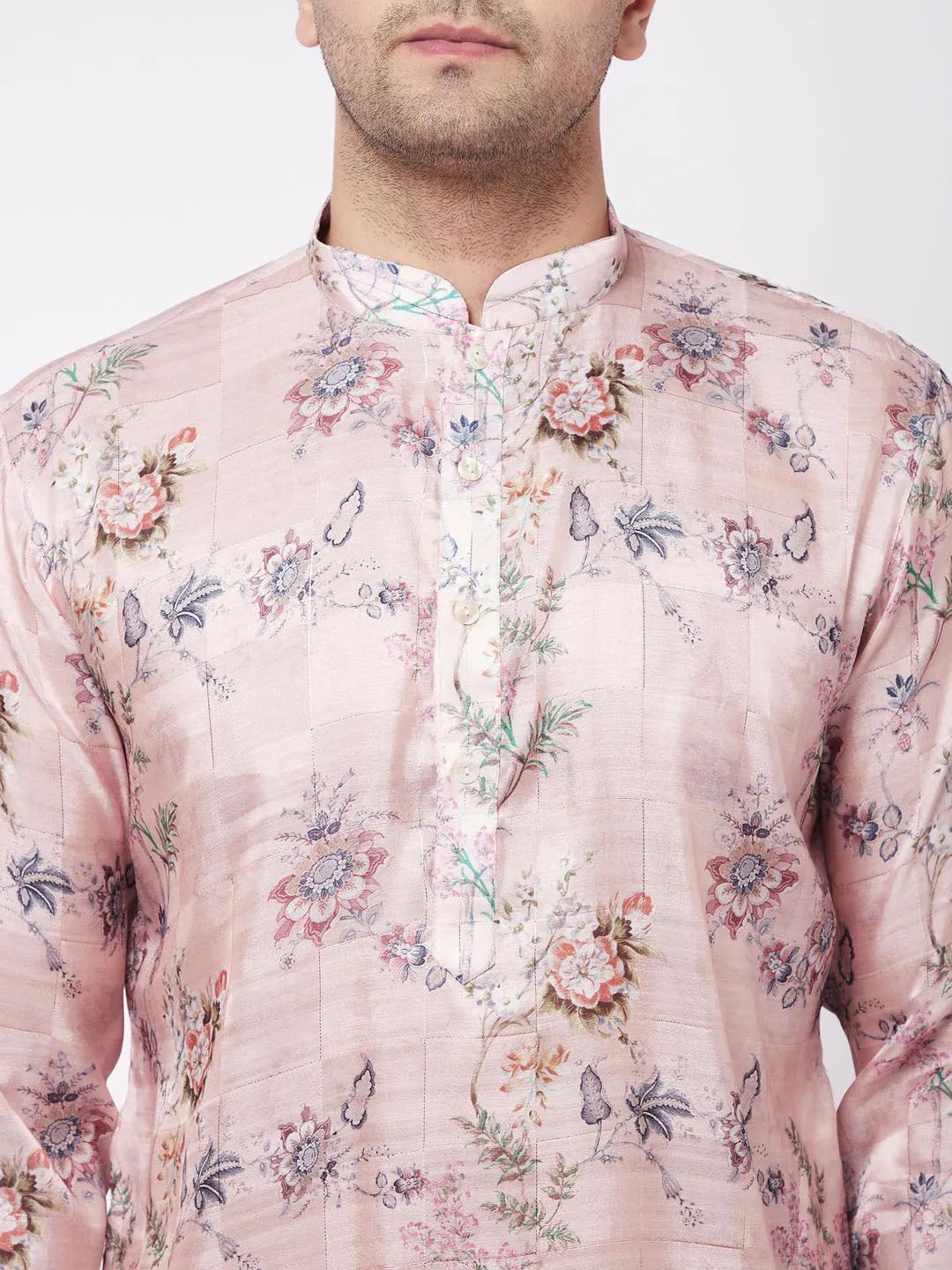 Vastramay Pink Floral Printed Kurta Pyjama